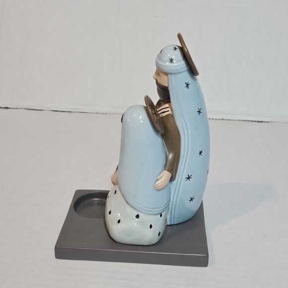 PartyLite Ceramic Nativity Joseph, Mary and Jesus Tea Light Candle -Teal Blue - Picture 4 of 9